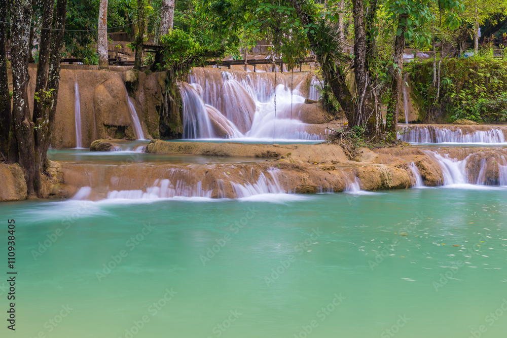Waterfall in rain forest (Tad Sae Waterfalls at Luang prabang, L Waterfall in rain forest (Tad Sae Waterfalls at Luang prabang, L