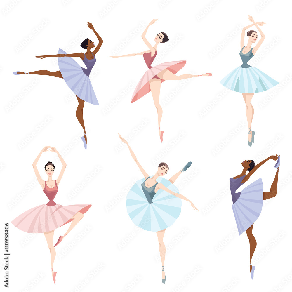 Obraz premium Set of vector illustrations of ballet dancers.