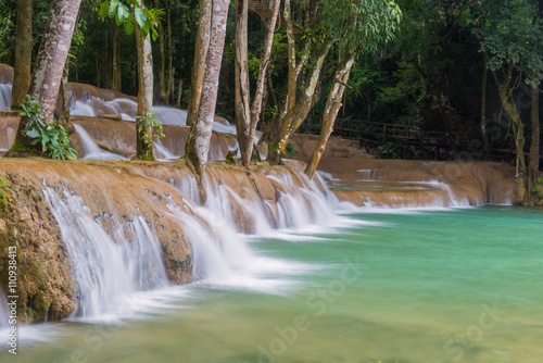 Waterfall in rain forest  Tad Sae Waterfalls at Luang prabang  L