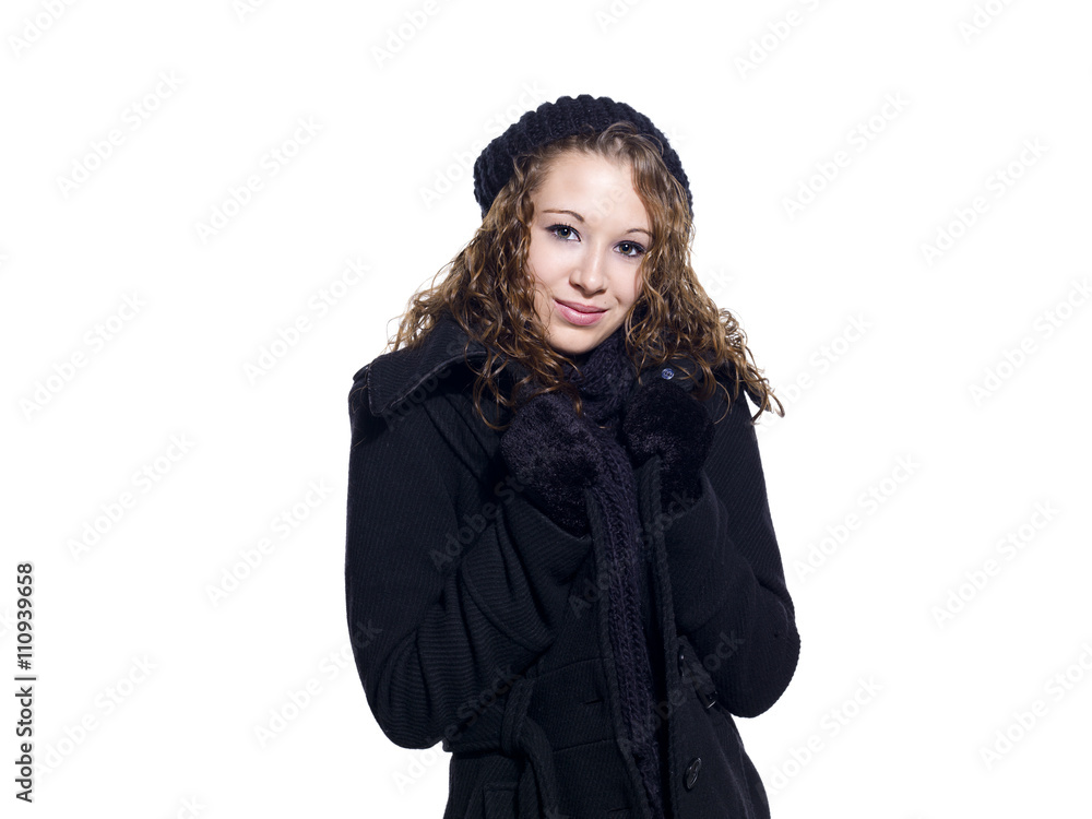 cute young female in winter clothes. cute young female in winter clothes.