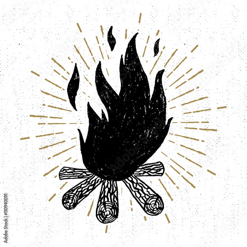 Hand drawn icon with a textured campfire vector illustration.