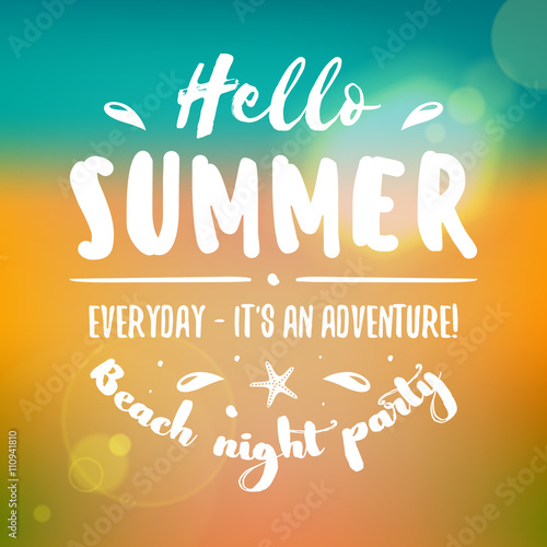 Vintage Hipster Summer Holidays Label or Badge. Beach Party. Vector Design Element on Coloful Summer Background
