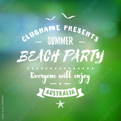 Vintage Hipster Summer Holidays Label or Badge. Beach Party. Vector Design Element on Coloful Summer Background