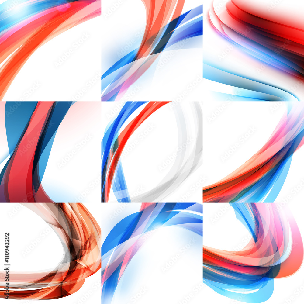 Abstract vector background set. Red and blue waves on light background