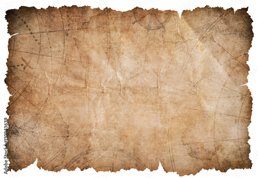 Naklejka premium stara mapa skarbów piratów na białym tle