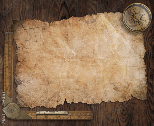 pirates treasure map on old wooden desk 3d illustration