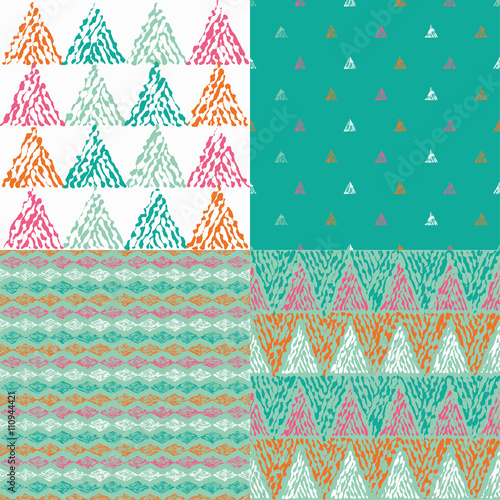 Set of 4 boho ethnic seamless patterns. Print. Repeating background. Cloth design, wallpaper.