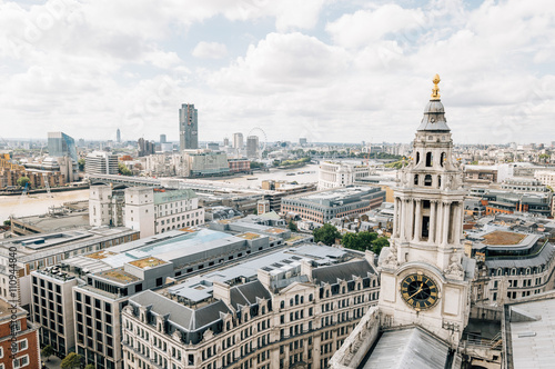 Aerial view of London from the dome of St Paul  s Church a cloudy day of summer