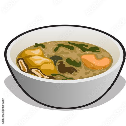 Vector illustration of soup in a white bowl