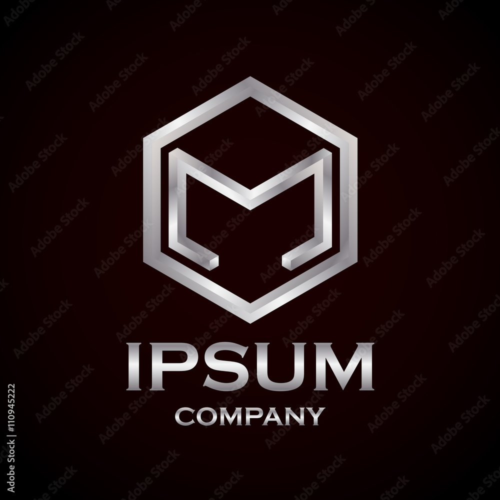 Fototapeta premium Hexagon vector logo design template. gold impossible font ,symbol, alphabet,Letter M