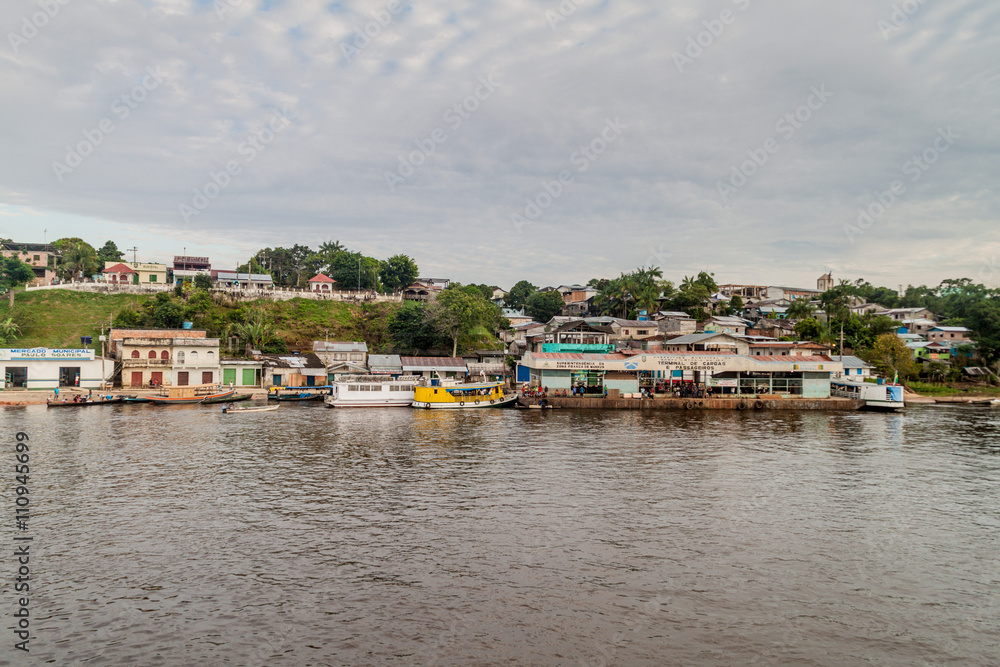 SANTO ANTONIO DE ICA, BRAZIL - JUNE 23, 2015: View of a pier at the river port pier of Santo Antonio de Ica town, Brazil.