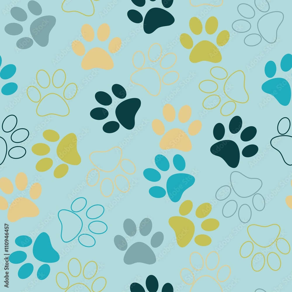 Vector seamless pattern with cat or dog footprints. Cute colorfu Vector seamless pattern with cat or dog footprints. Cute colorfu