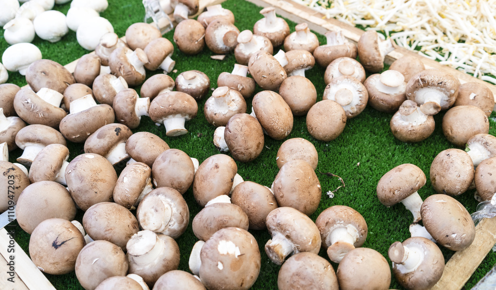 Local mushrooms in a French market in Paris France
