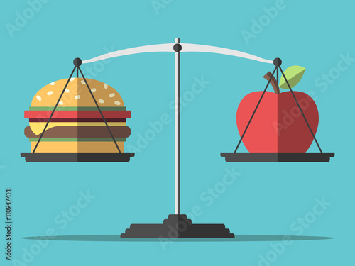 Balance, hamburger and apple