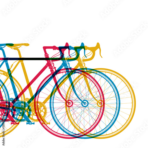 Abstract background 3 bikes in different colors on white, vector illustration for your design
