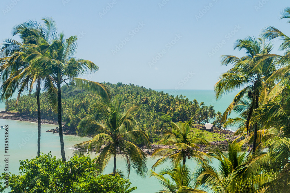 View of Ile du Diable (Devil's Island) from Ile Royale in archipelago of Iles du Salut (Islands of Salvation) in French Guiana
