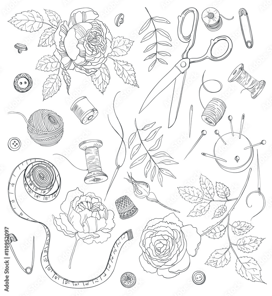 Set of doodle objects for sewing Set of doodle objects for sewing