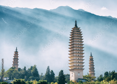 Photography The Three Pagodas of Chongsheng Temple, Dali, China. Toned image