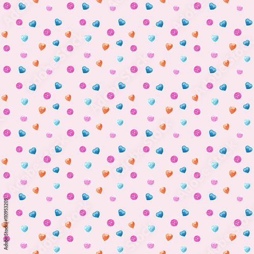 Hand drawn sweet watercolor  buttons seamless pattern for paper and fabric design