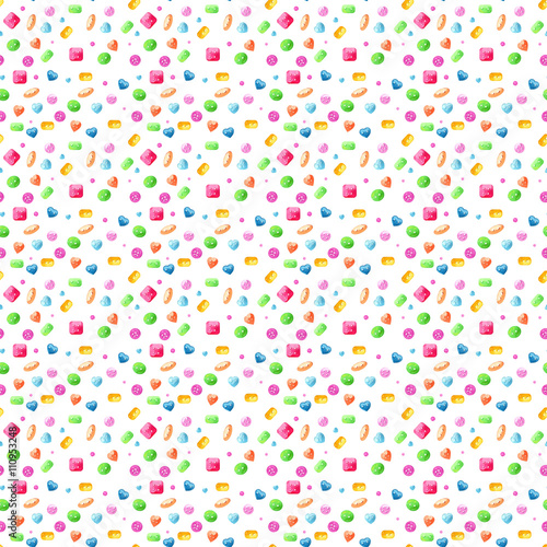 Hand drawn sweet watercolor buttons seamless pattern for paper and fabric design