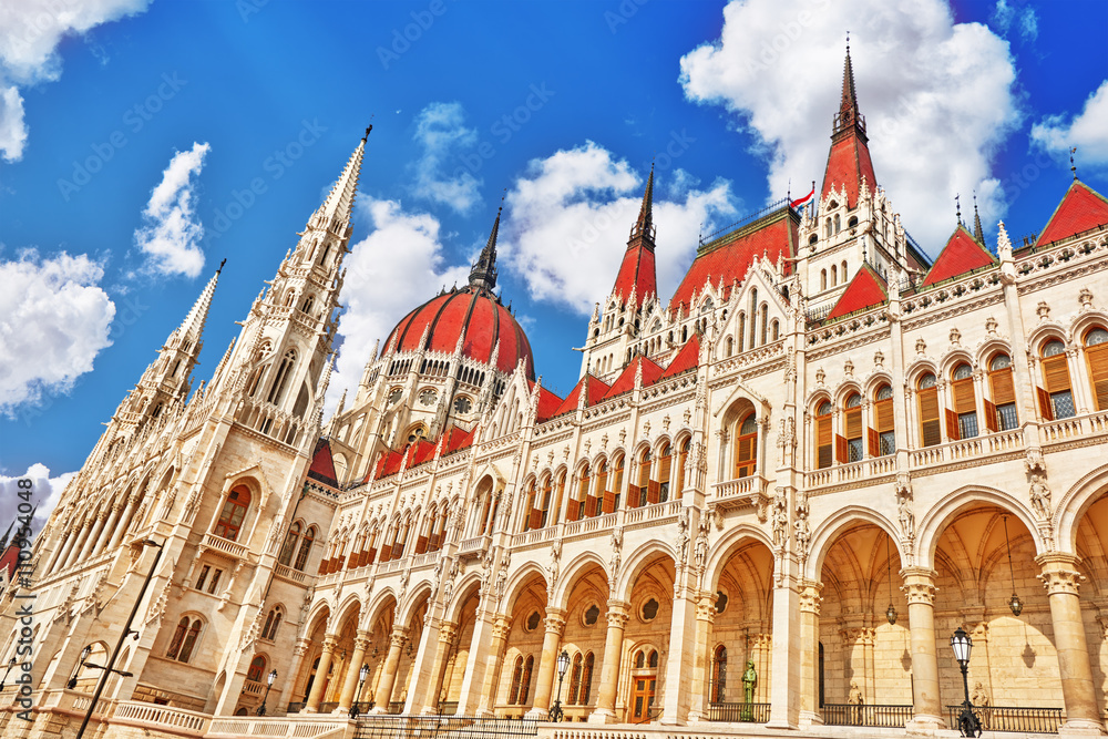 Hungarian Parliament close-up. Budapest. One of the most beautif Hungarian Parliament close-up. Budapest. One of the most beautif