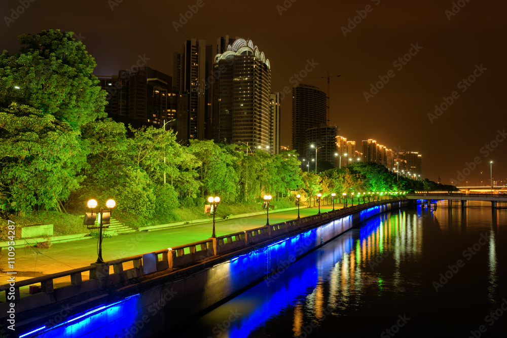 Amazing night view of the Pearl River waterfront in Guangzhou
