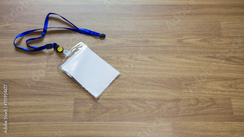 Lanyard, Badge hanging strip on wooden background