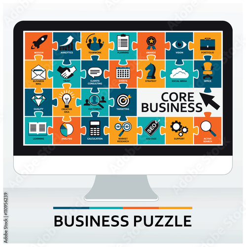 Core business, core values. Set of business icons. Flat design vector illustration concept of business