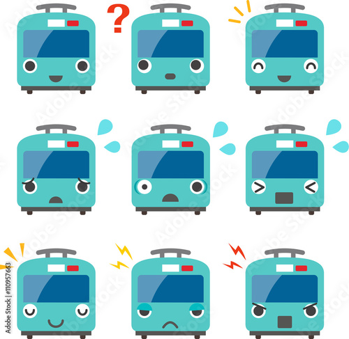 電車のキャラクターの喜怒哀楽イラスト
