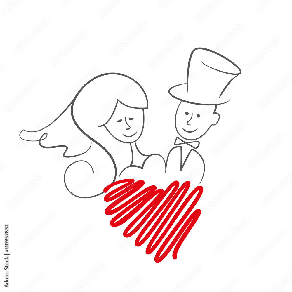  Brautpaar Zeichnung Pinselstrich Stock-Vektorgrafik 