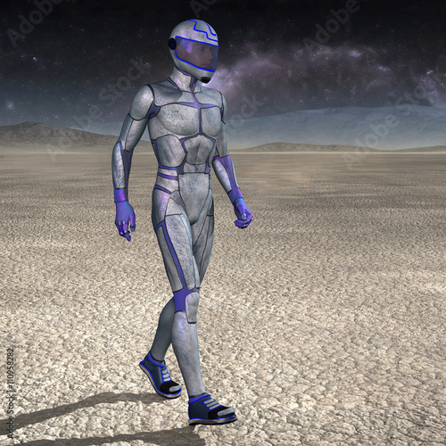 Fototapeta Naklejka Na Ścianę i Meble -  3d CG illustration of Sci Fi super hero character walking on the planet