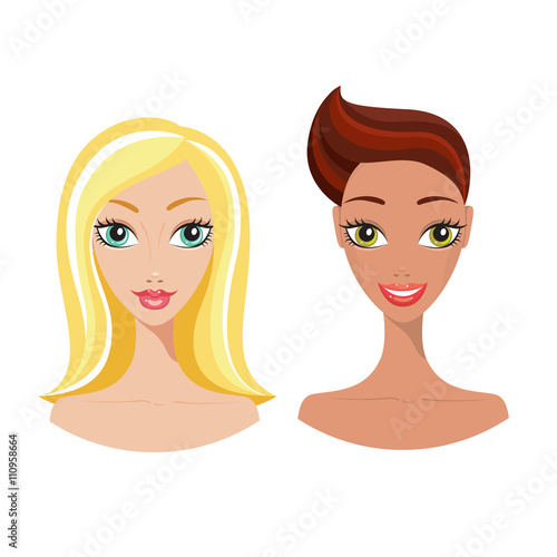 Beautiful Caucasian and Mixed ethnic woman Young girls stylish hairstyle