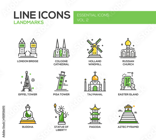 World landmarks icons set
