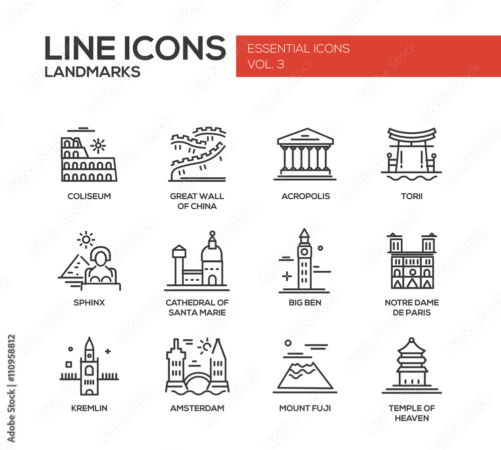 World landmarks icons set World landmarks icons set