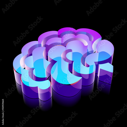 3d neon glowing Brain icon made of glass, vector illustration.