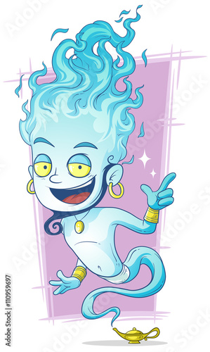 Cartoon funny jinn with gold lamp