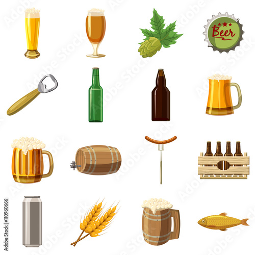 Beer icons set, cartoon style