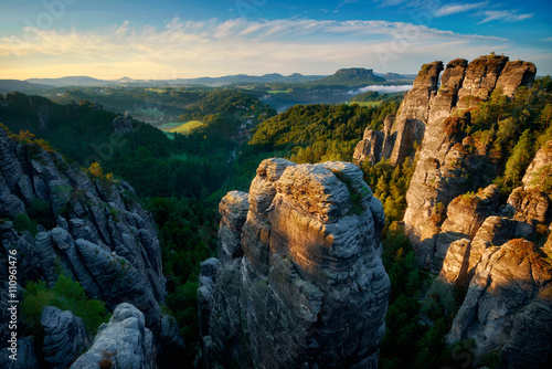 Photos Foggy sunrise at Bastei, Saxon Switzerland, Germany