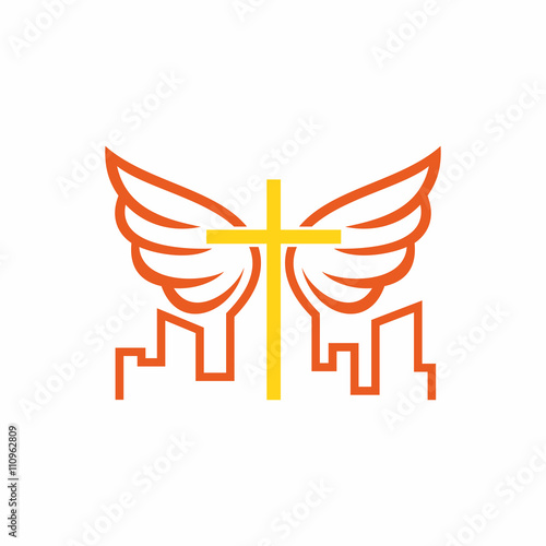 Church logo. The cross of Jesus Christ, the holy Church, and the wings of angels.