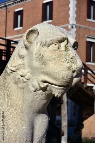 Ancient byzantine lion in front of the Venetian Arsenal main gate, taken from Greece in the 17th century © crisfotolux