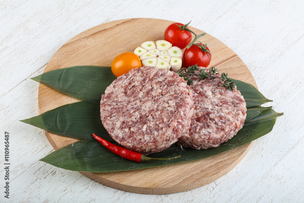 Raw burger cutlet