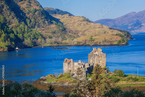 Panorama of Eilean Donan Castle in Highlands of Scotland