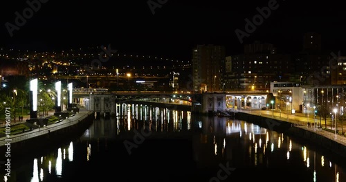 Bilbao - view from Deustuko Zubia over Ria del Nervion at night photo
