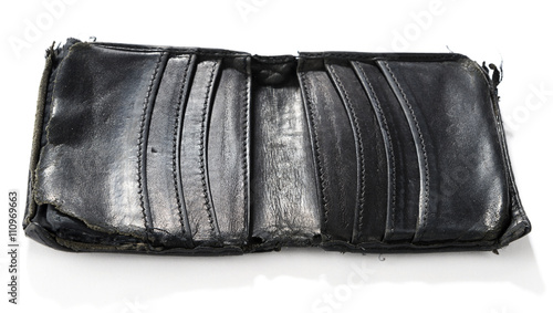 Old leather wallet isolated on white background.