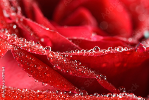 Wet Red Rose Close Up With Water Drops