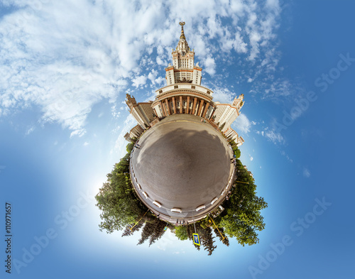 Schilderij op canvas Little planet  panorama of Lomonosov Moscow state university