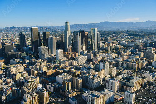 Aerial view of los Angeles and city skyscrapers, California, USA