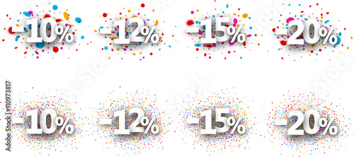 Paper discount signs set.