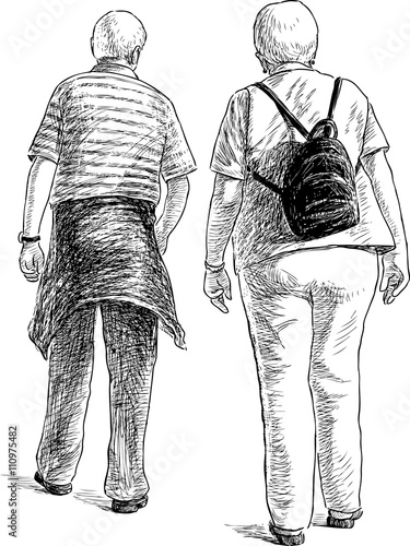 elderly spouses on a stroll