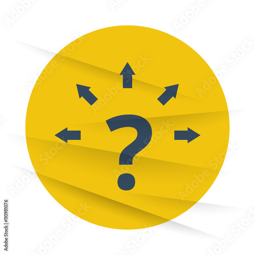 Dark Question Mark Arrows icon label on wrinkled paper